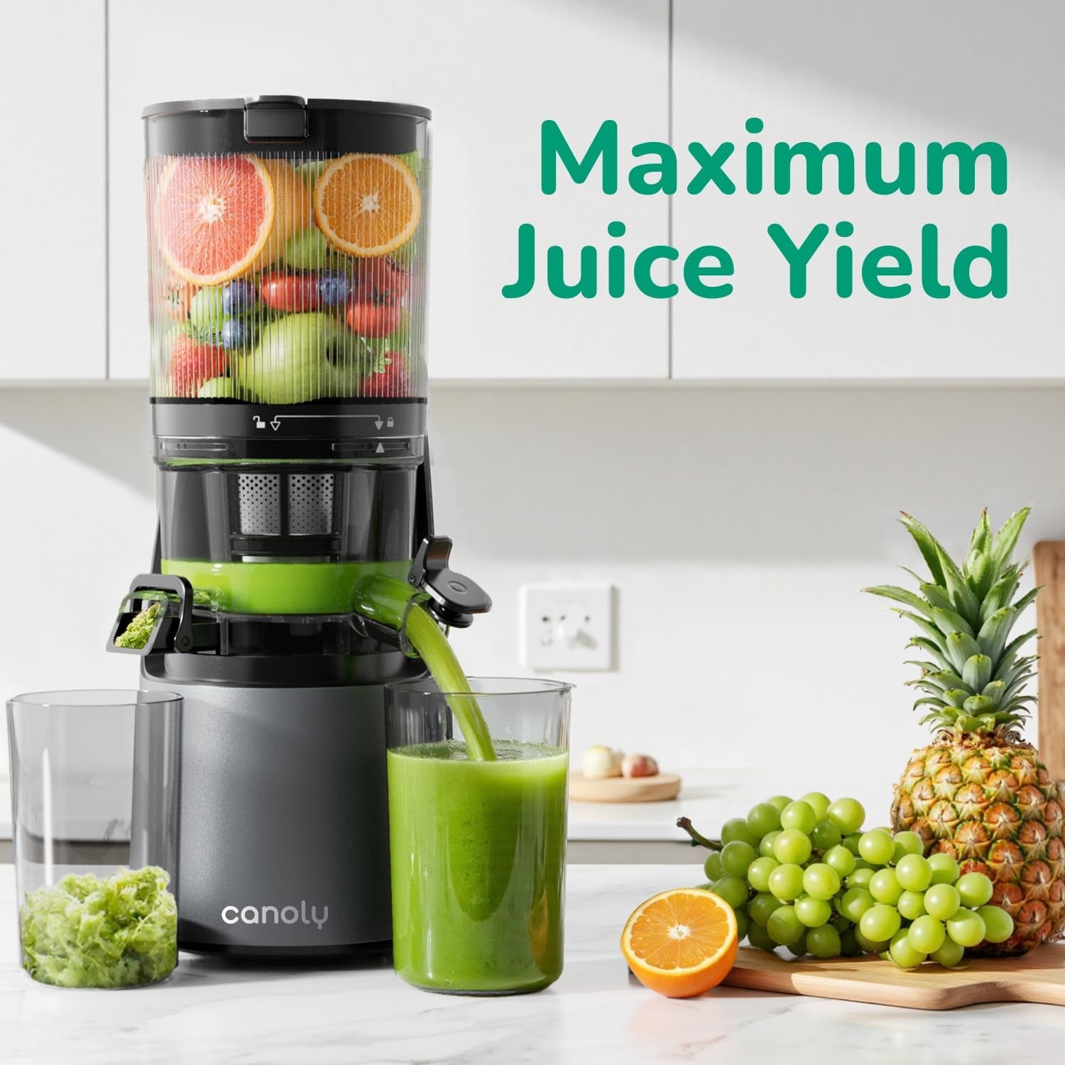 C16 Cold Press Juicer, 6" Extra Wide Feed Chute, 3-IN-1 Strainers (Juice & Sorbet & Nut Milk), Powerful AC Brushless Motor, Self Precut System, Juicer Machines with Bpa-Free (Space Gray)