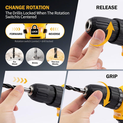 223-Piece Power Drill Tool Set, 12V Cordless Drill Driver Kit with Drawer Toolbox, Socket & Bit Set, Hex Keys, Wrench for Home Renovation, DIY Projects & Garage Use