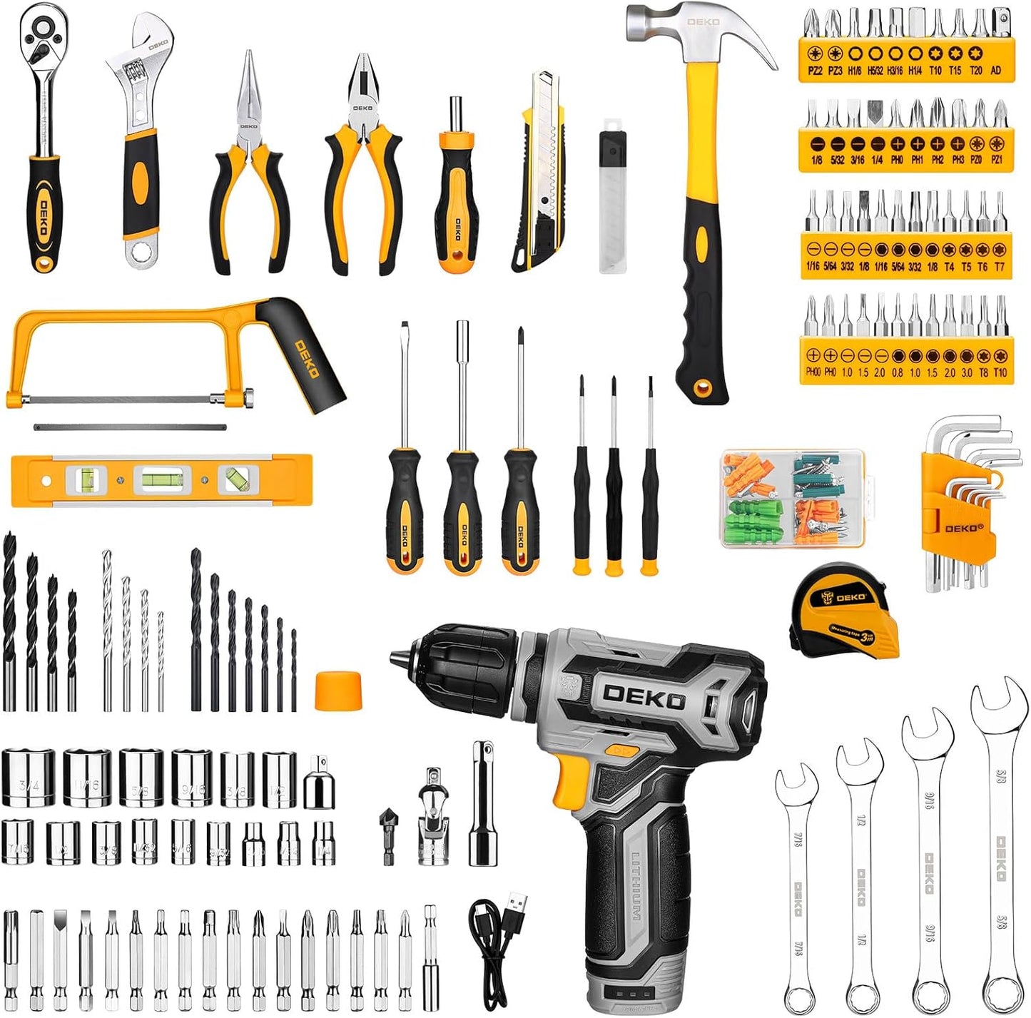 Tool Kit Box Drill Set： Home Mechanic Toolbox with 12V Power Cordless Drill Hand Repair Tools Sets Combo Kits Storage Organizer Drawer Case for Men