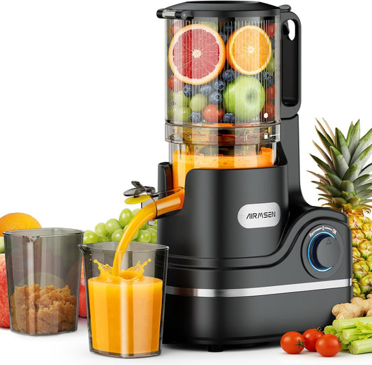 Juicer Machines, 5.8" Feed Chute Cold Press Juicer for Whole Fruit and Vegetable, 2.2 Qt Auto-Feed Time-Saver, 7+1-Stage New Upgraded Auger Slow Masticating High Yield, Easy to Clean Black