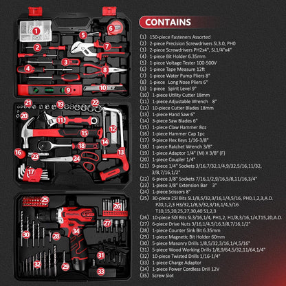 276-Piece Tool Set Kit - Tool Kit with 12V Cordless Power Drill Driver Toolbox Storage Case with Drawer, Drill Set Perfect for Homeowner, Diyer, Handyman, Fathers Day Gift