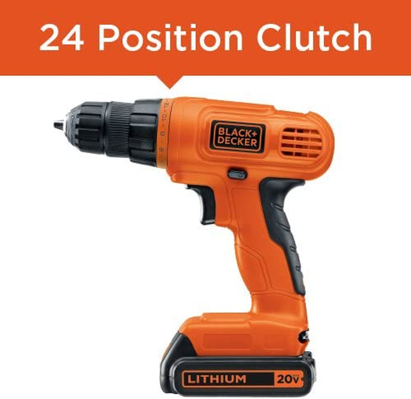 BLACK+DECKER 20V MAX* POWERCONNECT Cordless Drill Driver Kit with Drill Bit Set and Sockets, 100 Pc. Tool Kit for Home, Battery and Charger Included ,Orange (BDC120VA100)