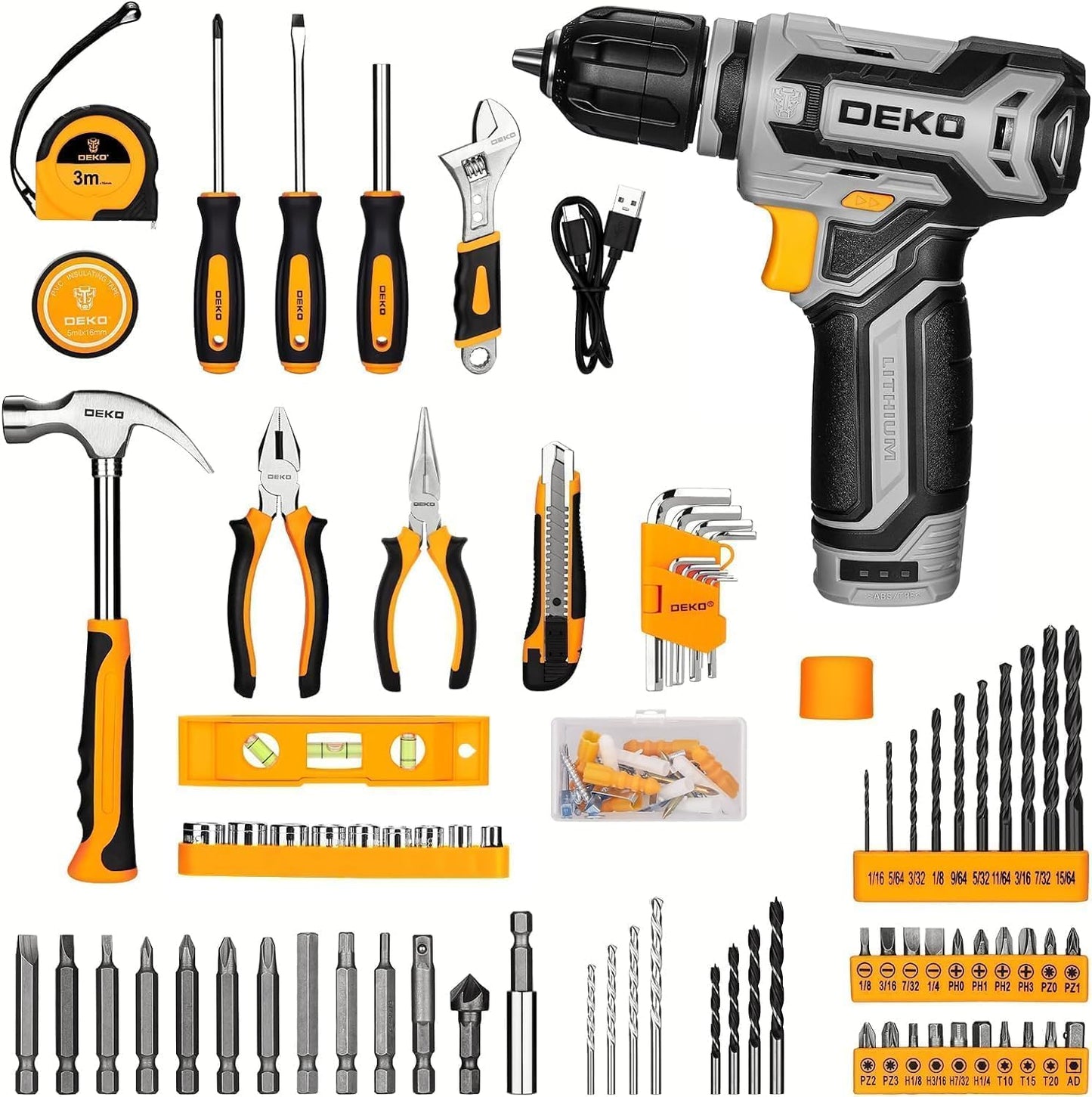 Power Drill Tool Set Kit:  Cordless Drill Tool Box with 12V Battery Electric Drill Driver for Home Hand Repair Power Tools Sets Drills Case