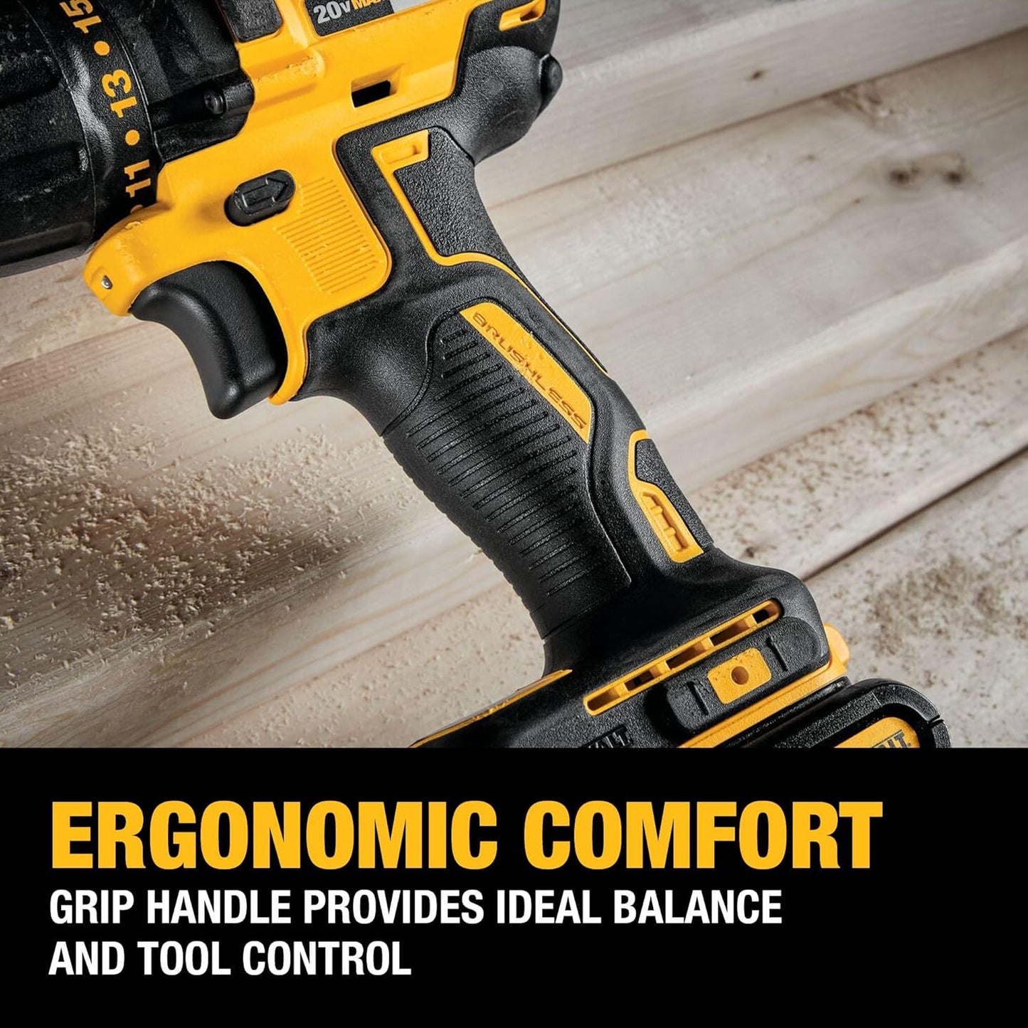 DEWALT 20V MAX Cordless Drill Driver Set, Electric Drill, Brushless 1/2 in 2 Speed, 2.0 Ah Battery and Charger Included, LED Light (DCD777D1)
