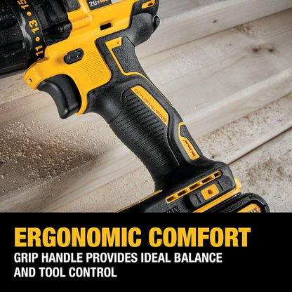 DEWALT 20V MAX Cordless Drill Driver Set, Electric Drill, Brushless 1/2 in 2 Speed, 2.0 Ah Battery and Charger Included, LED Light (DCD777D1)